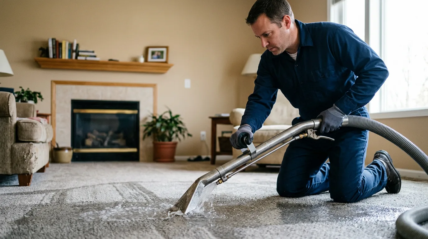 Water damage restoration technician working near State Center, IA